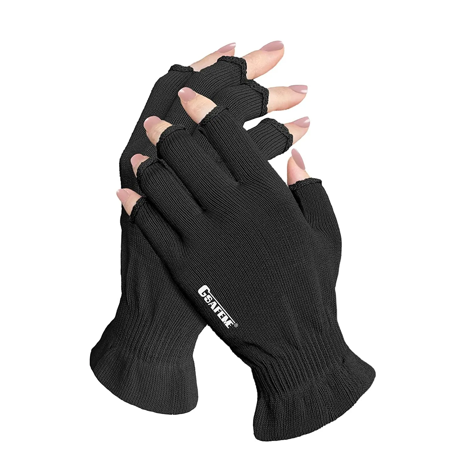 GSAFEME UV Light Gloves for Gel Nails Fingerless Manicure Hand Skin Protection Blocking LED Nail Lamp or Sun Light for Women Home Outdoor Use Black Small 1pr