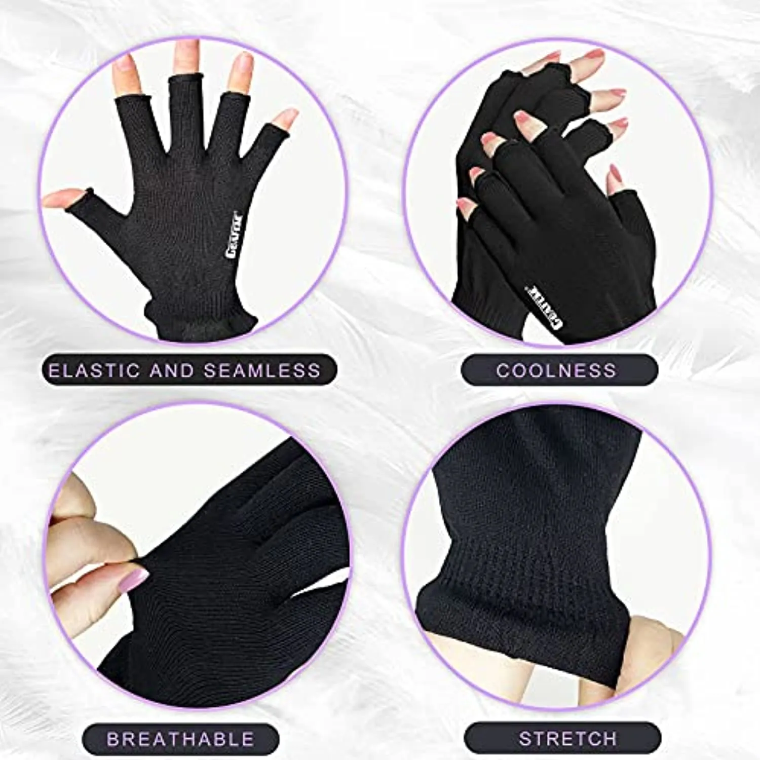 GSAFEME UV Light Gloves for Gel Nails Fingerless Manicure Hand Skin Protection Blocking LED Nail Lamp or Sun Light for Women Home Outdoor Use Black Small 1pr