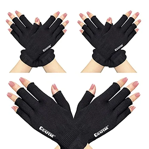 GSAFEME UV Light Gloves for Gel Nails Fingerless Manicure Hand Skin Protection Blocking LED Nail Lamp or Sun Light for Women Home Outdoor Use Black Small 1pr