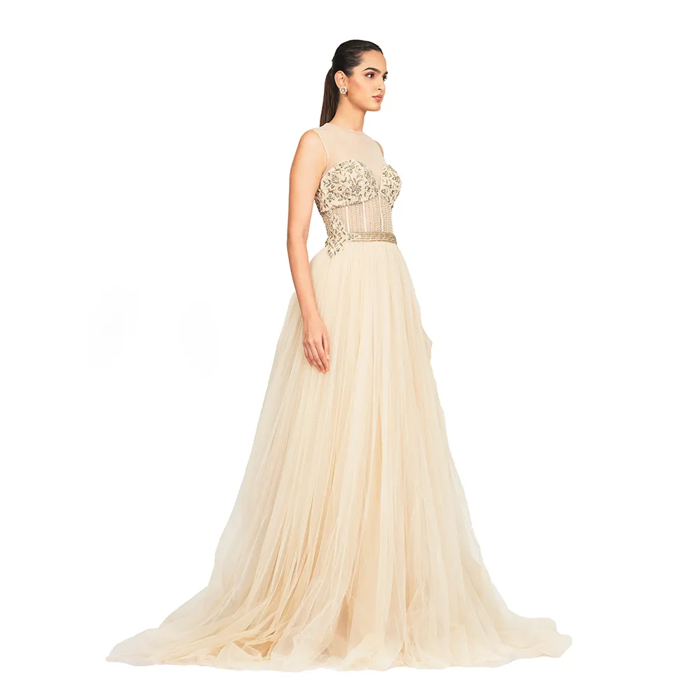 Hand Beaded Gown Net Flare