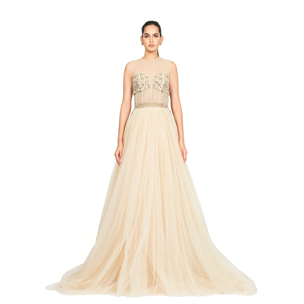 Hand Beaded Gown Net Flare