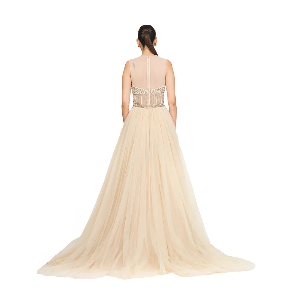 Hand Beaded Gown Net Flare