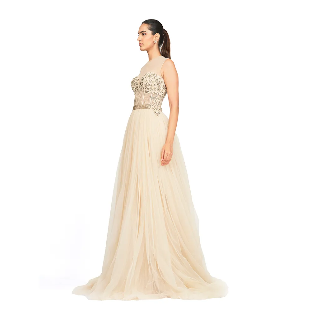 Hand Beaded Gown Net Flare