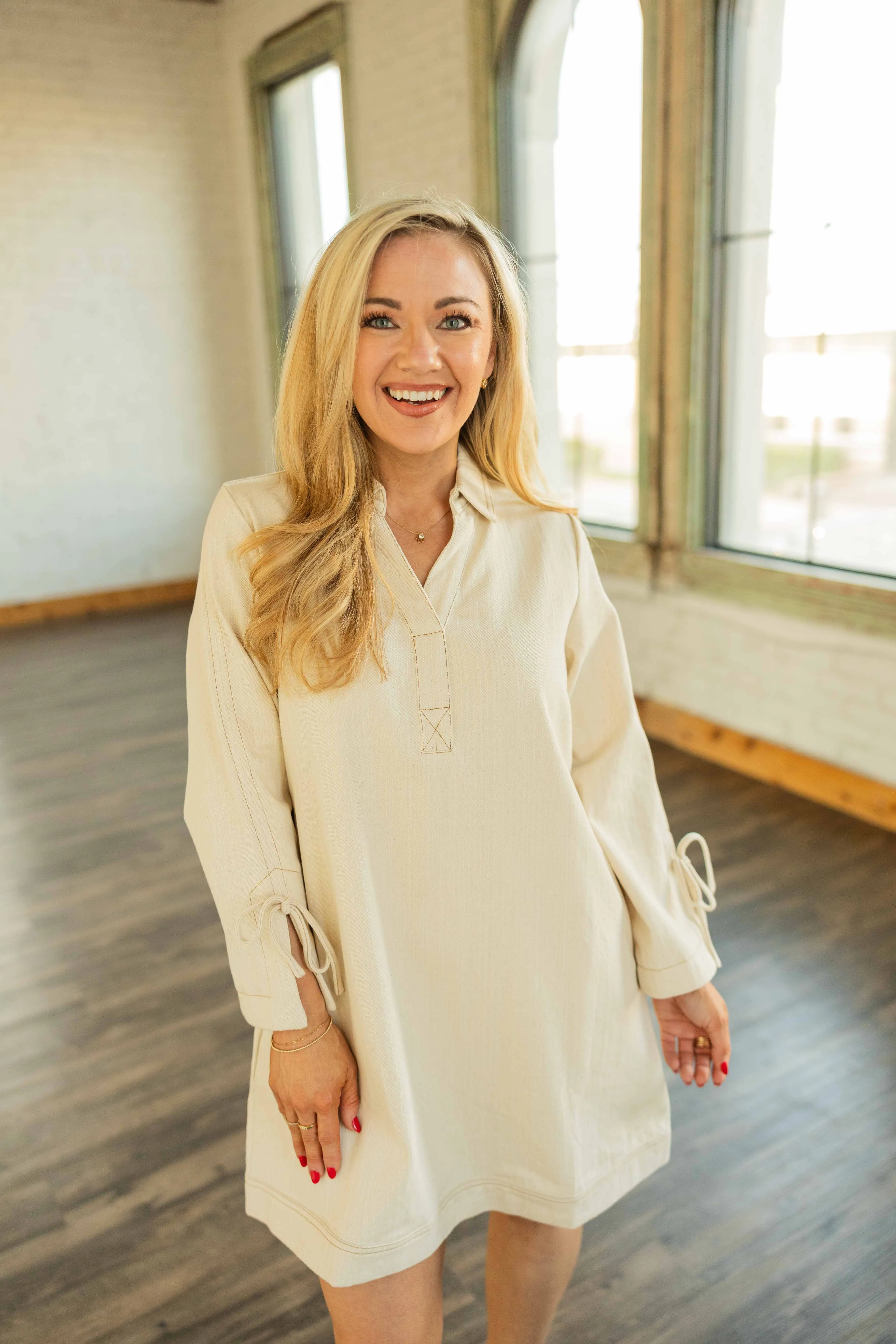HARLOW CREAM DENIM MINI DRESS