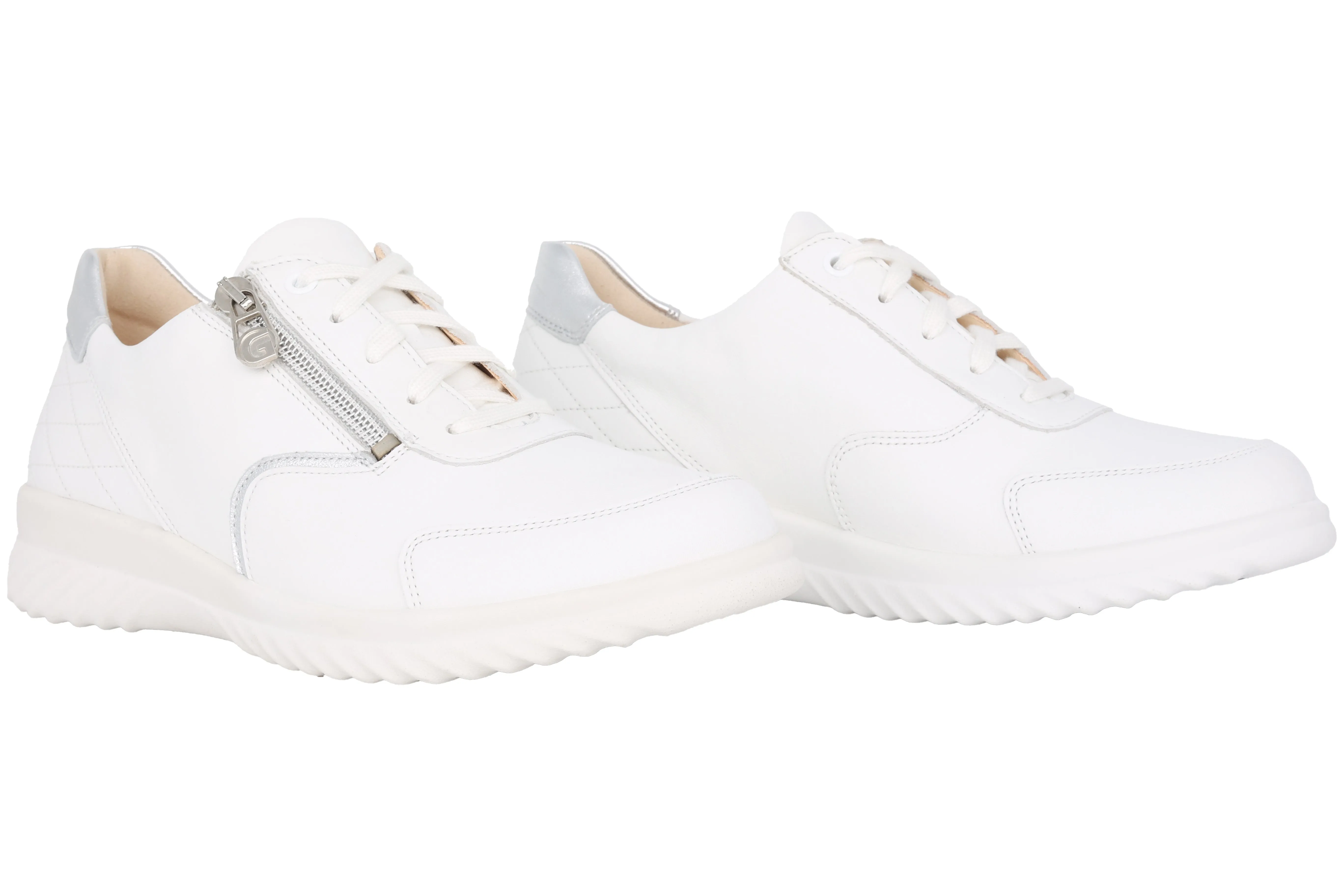 'Heike' women's wide fit (H) lace-zip sneaker - White