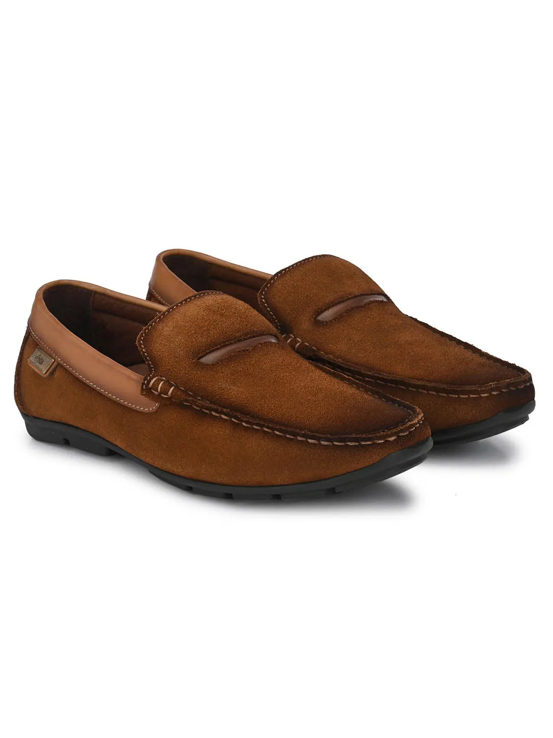 Hitz Men's Tan Leather Slip-On Loafer Shoes