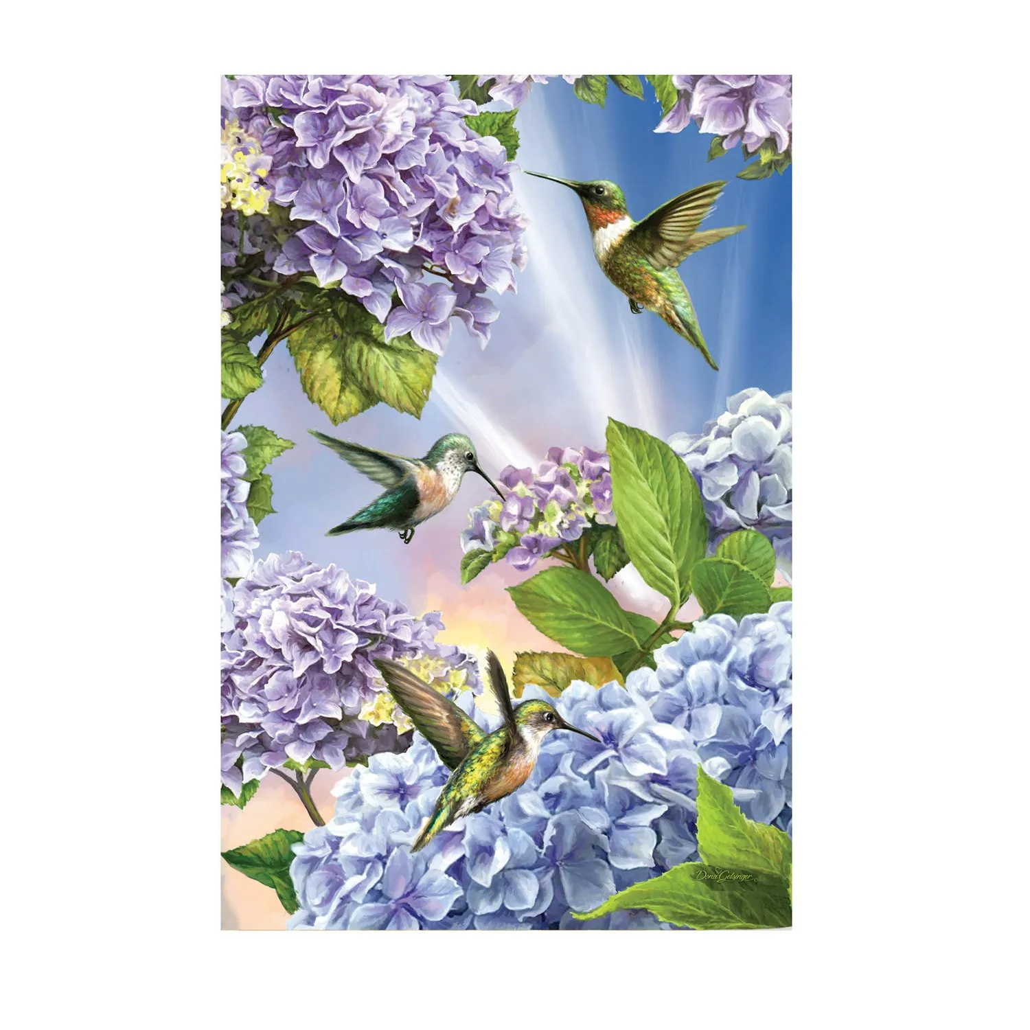 Hummingbirds and Hydrangeas House Suede Flag,13s9664