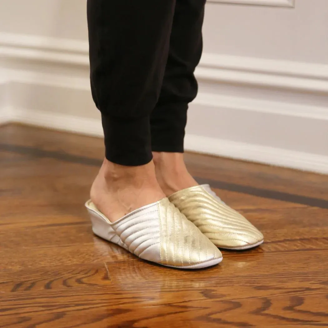 Jacques Levine Slippers 1221 Gold/Silver