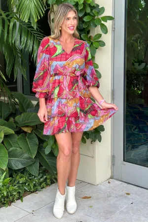 Joy Joy Artistic Printed Tiered Dress