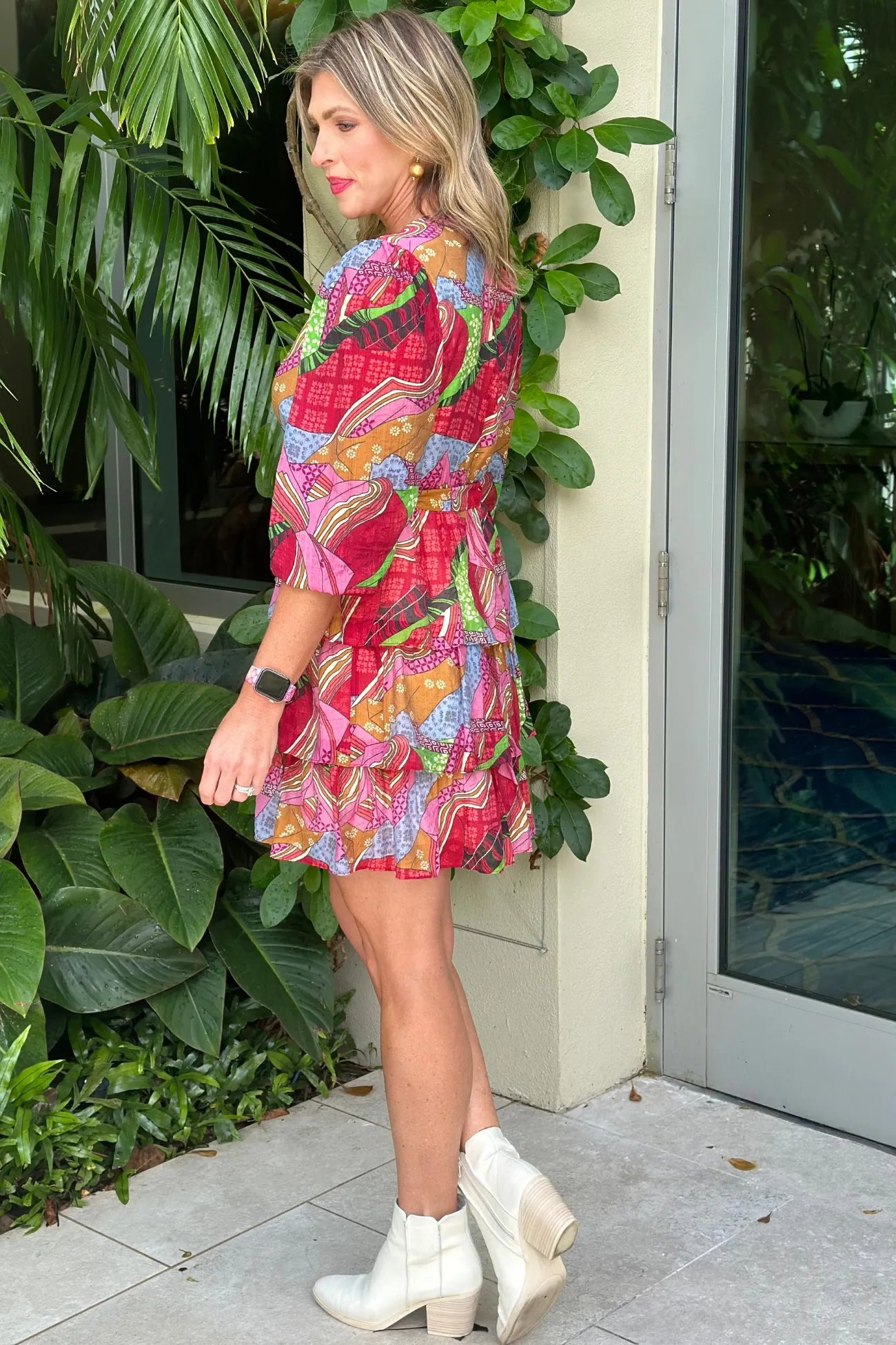 Joy Joy Artistic Printed Tiered Dress