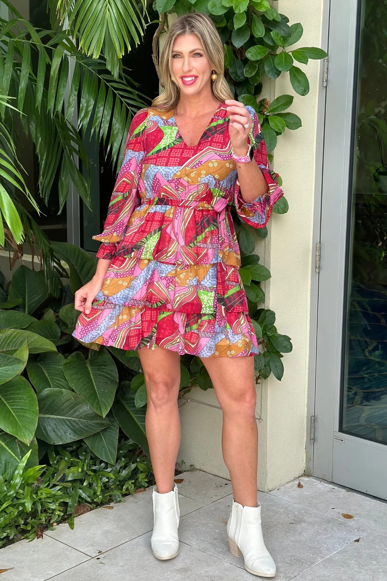 Joy Joy Artistic Printed Tiered Dress