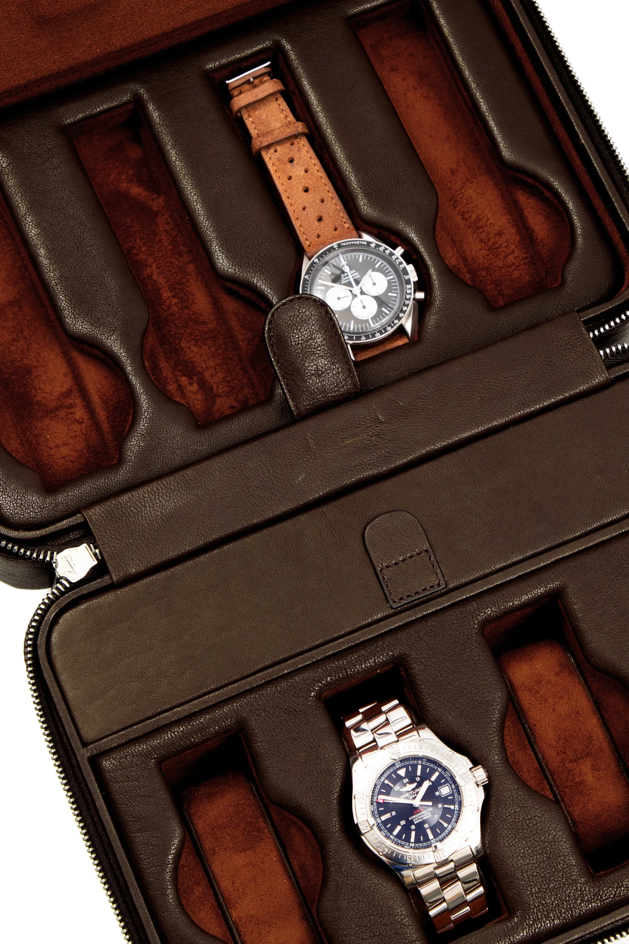 JPM 8-Watch Leather Travel Storage Case in BROWN