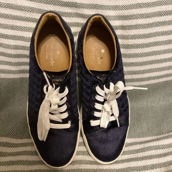 Kate Spade Fleet Blue Velvet Quilted Sneakers Size 7B