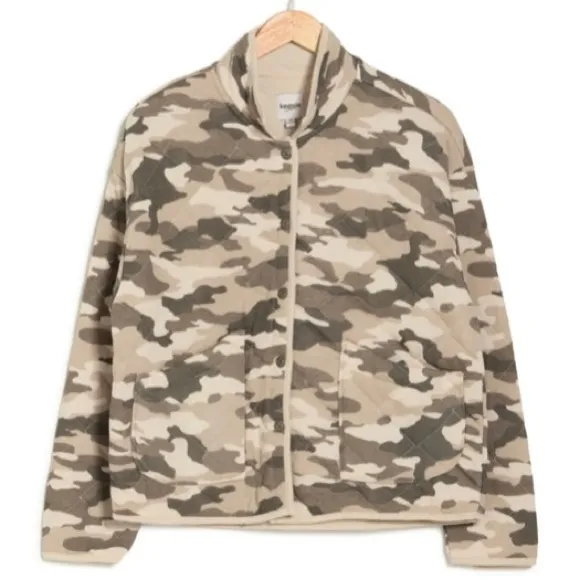 Kensie Quilted Beige Camo Cozy Jacket Size Medium