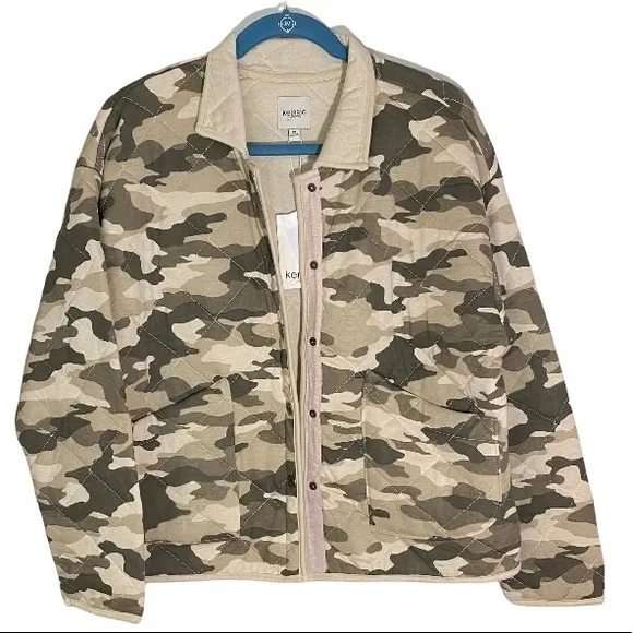 Kensie Quilted Beige Camo Cozy Jacket Size Medium