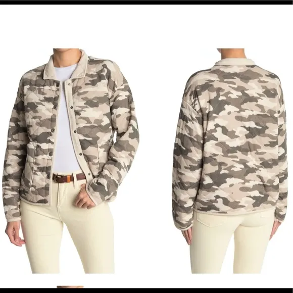 Kensie Quilted Beige Camo Cozy Jacket Size Medium