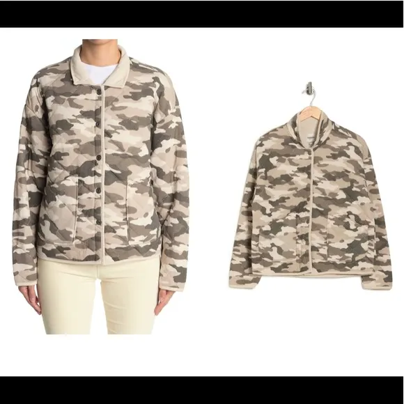 Kensie Quilted Beige Camo Cozy Jacket Size Medium