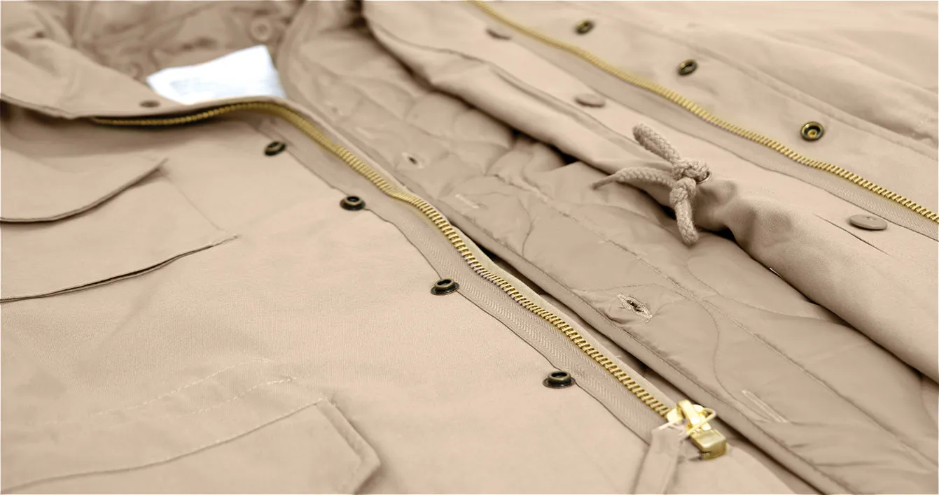 Khaki - Tactical M-65 Field Jacket Army Coat M1965 - Poly/Cotton with Liner