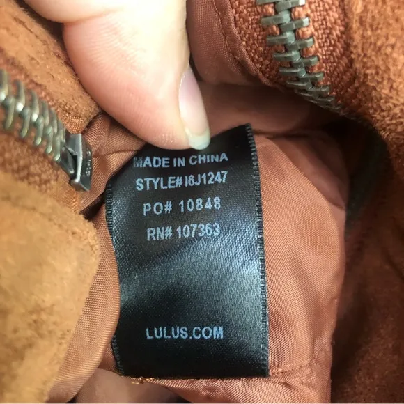 Lulu's Moto Jacket Faux Suede Rust Orange/Cognac Brown Woman's Size Small
