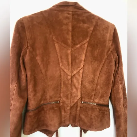 Lulu's Moto Jacket Faux Suede Rust Orange/Cognac Brown Woman's Size Small