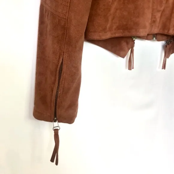 Lulu's Moto Jacket Faux Suede Rust Orange/Cognac Brown Woman's Size Small
