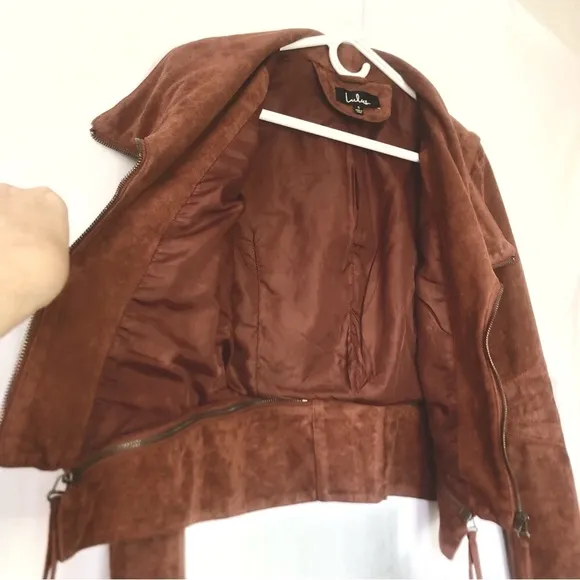 Lulu's Moto Jacket Faux Suede Rust Orange/Cognac Brown Woman's Size Small