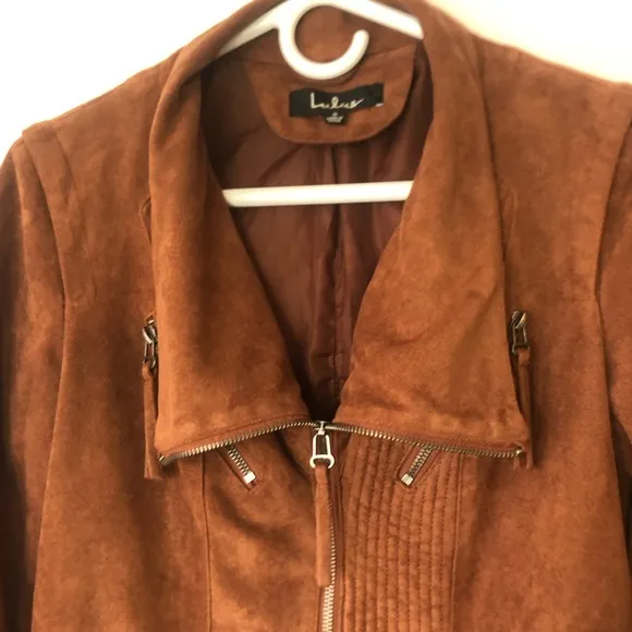 Lulu's Moto Jacket Faux Suede Rust Orange/Cognac Brown Woman's Size Small