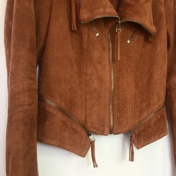 Lulu's Moto Jacket Faux Suede Rust Orange/Cognac Brown Woman's Size Small