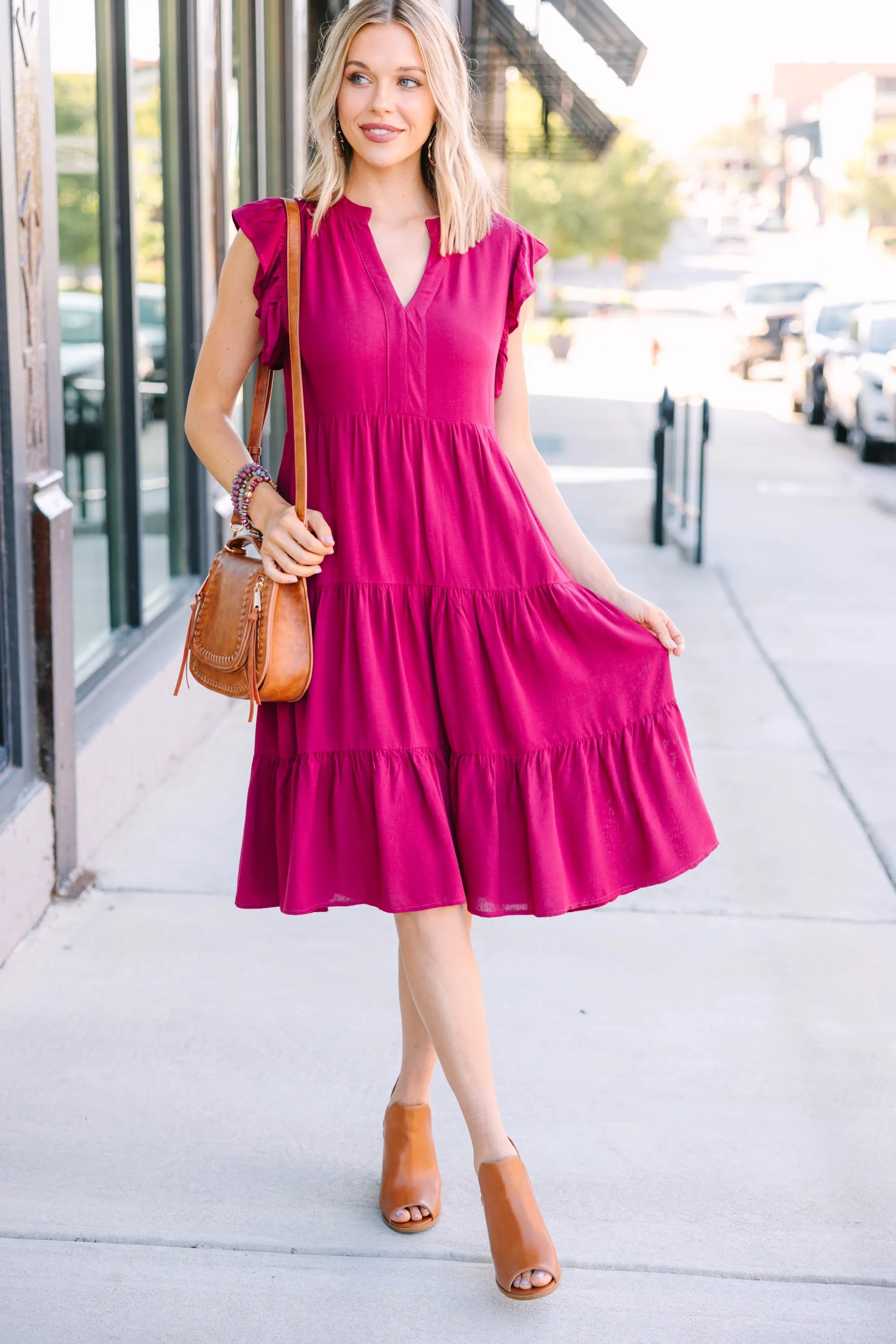 Make It Your Own Wine Red Tiered Dress