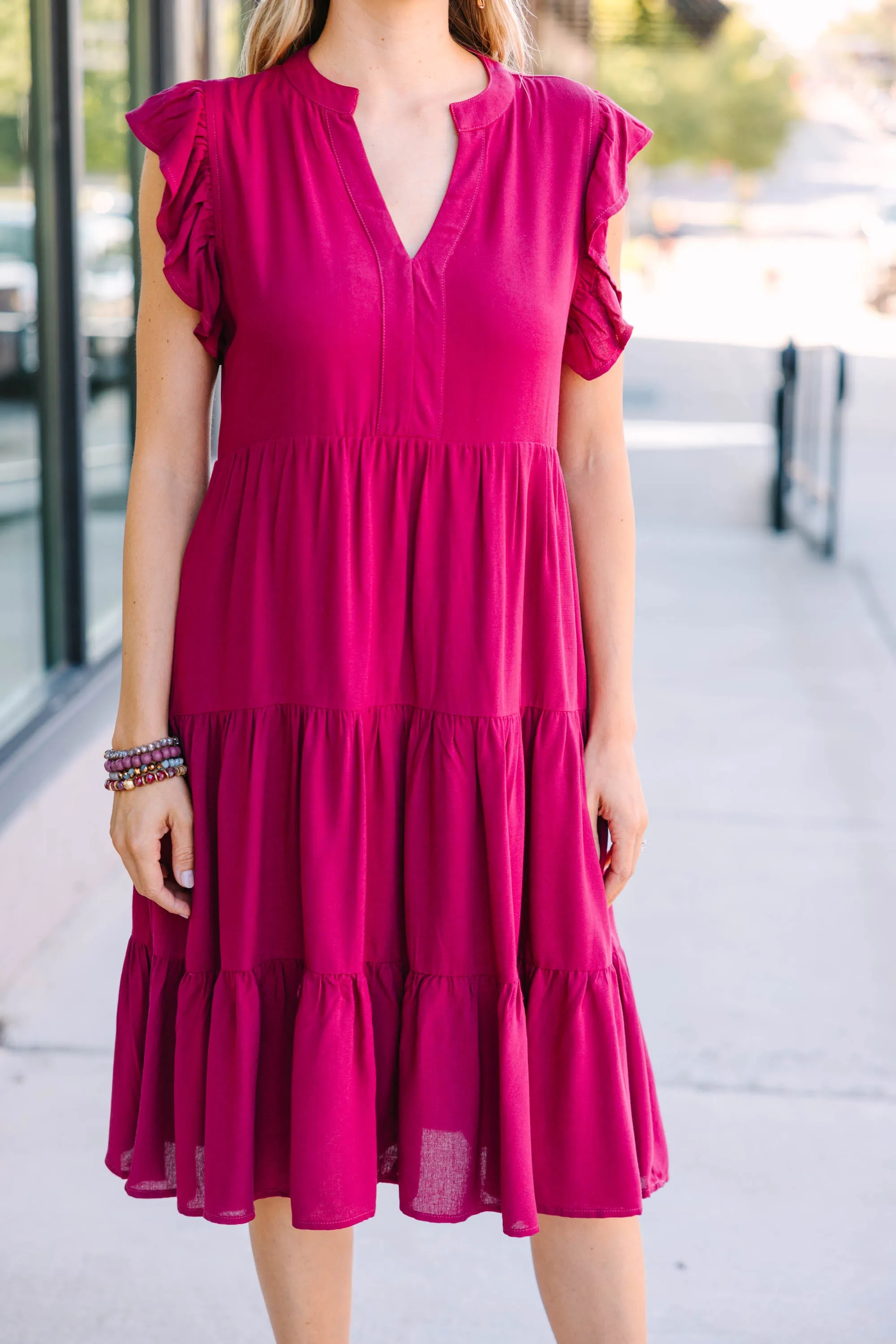 Make It Your Own Wine Red Tiered Dress