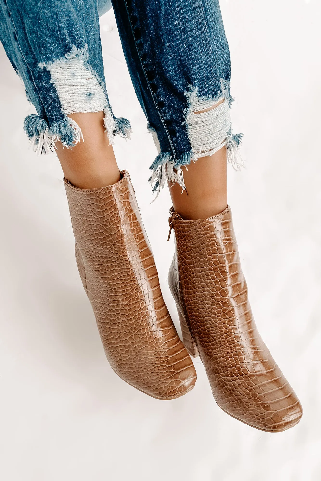 Making An Appearance Faux Croc Booties (Taupe Croco)