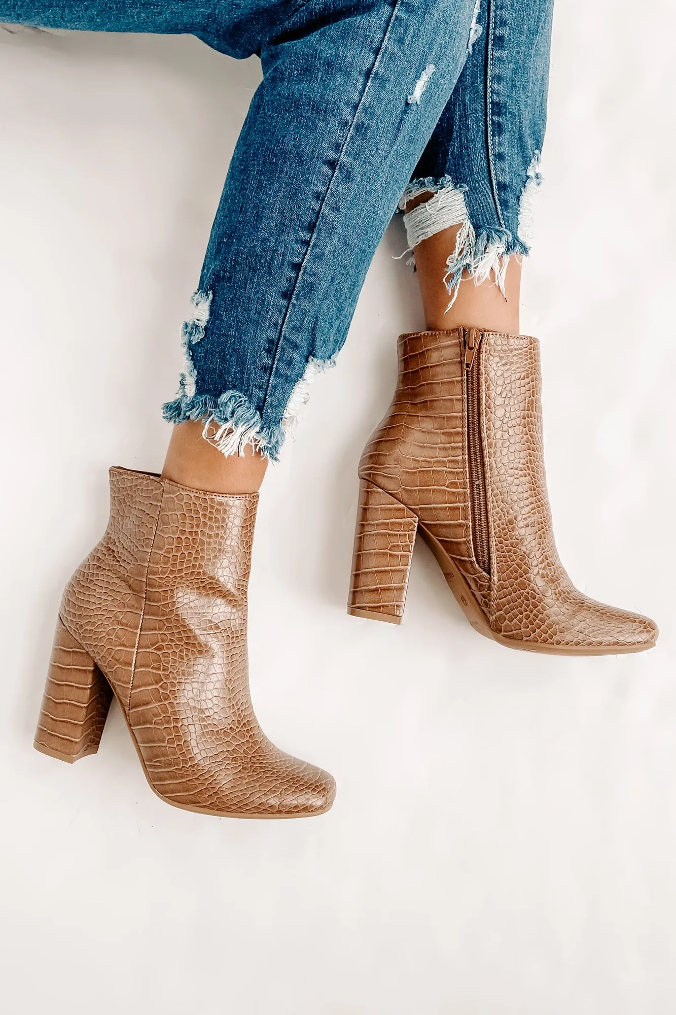 Making An Appearance Faux Croc Booties (Taupe Croco)