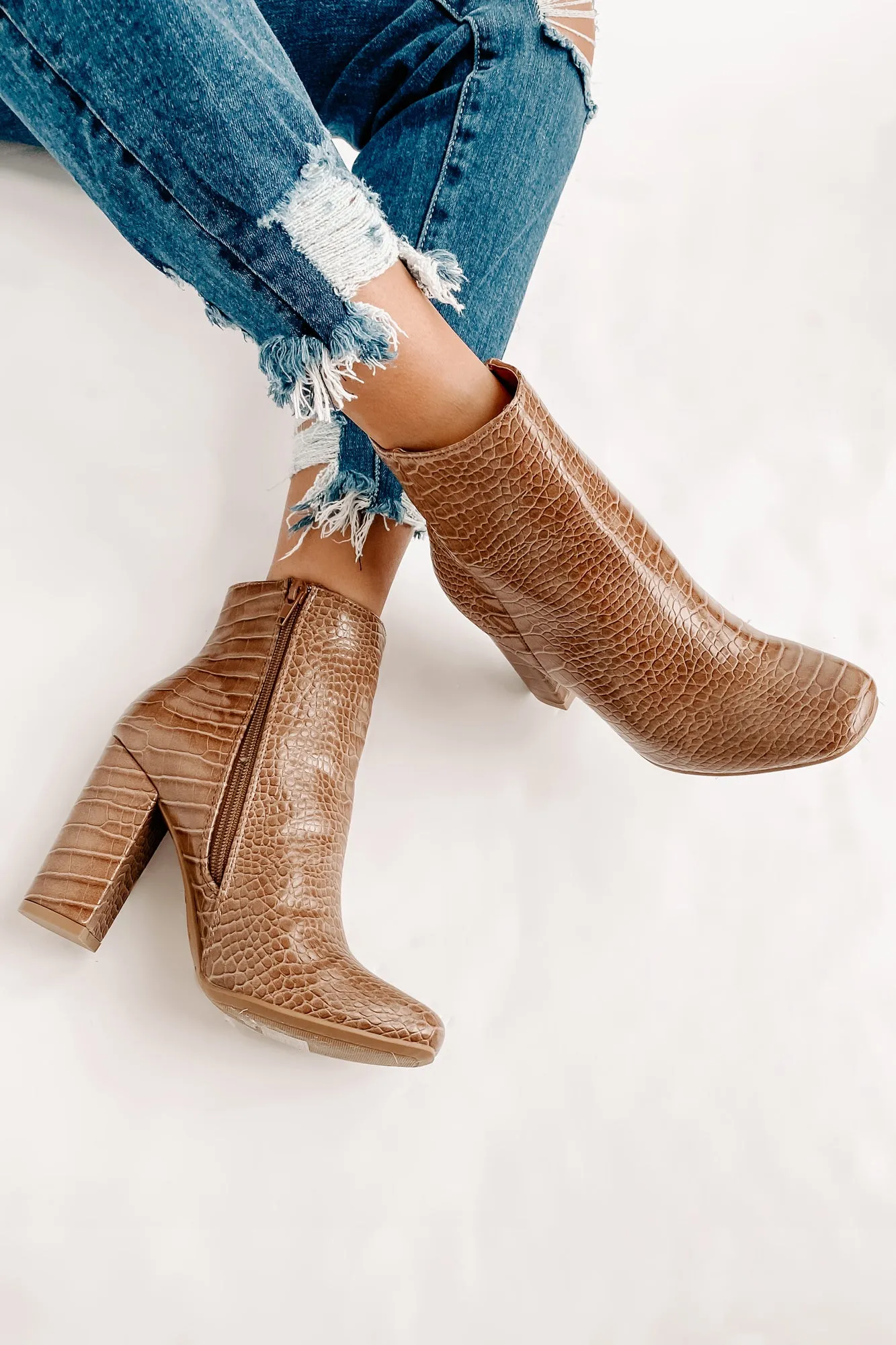 Making An Appearance Faux Croc Booties (Taupe Croco)