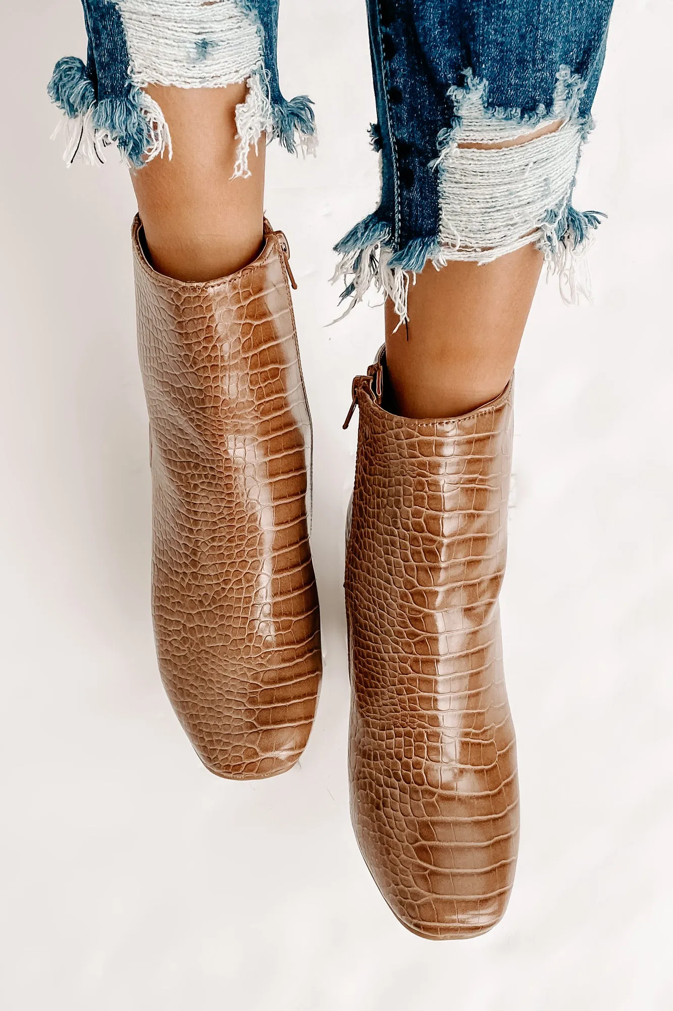 Making An Appearance Faux Croc Booties (Taupe Croco)