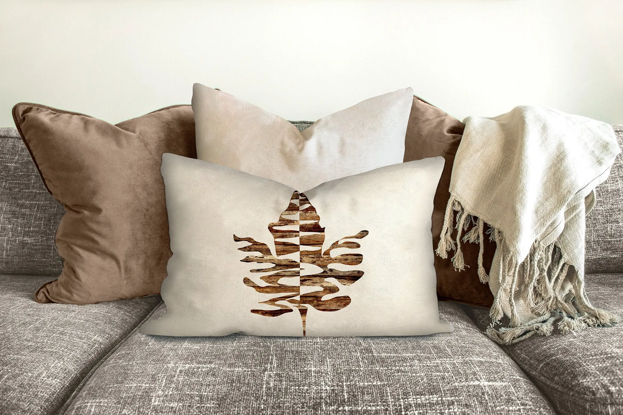Maple leaf throw pillow, brown and beige, fall decor, fall pillow, autumn, thanksgiving decor, home, pillow cover and insert, accent pillow