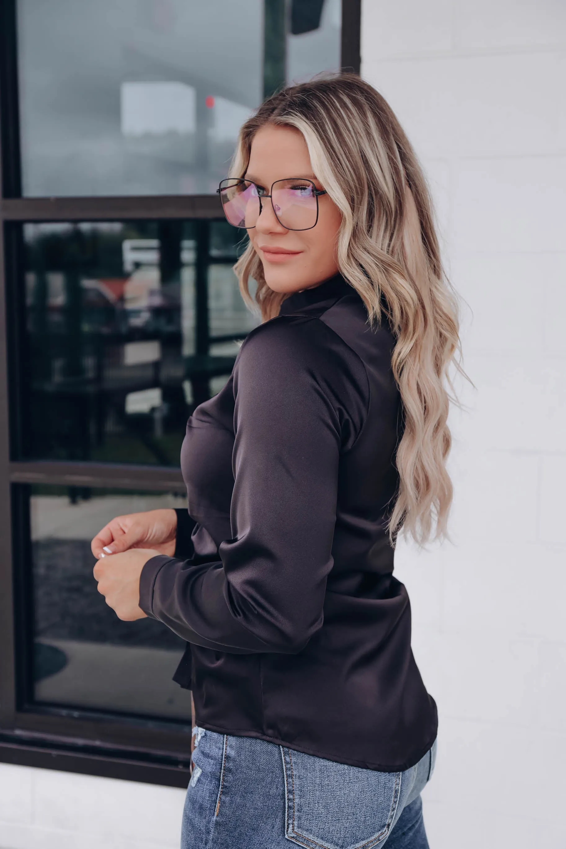 Marais Ruched Button Up Blouse - Black