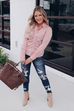 Marais Ruched Button Up Blouse - Mauve