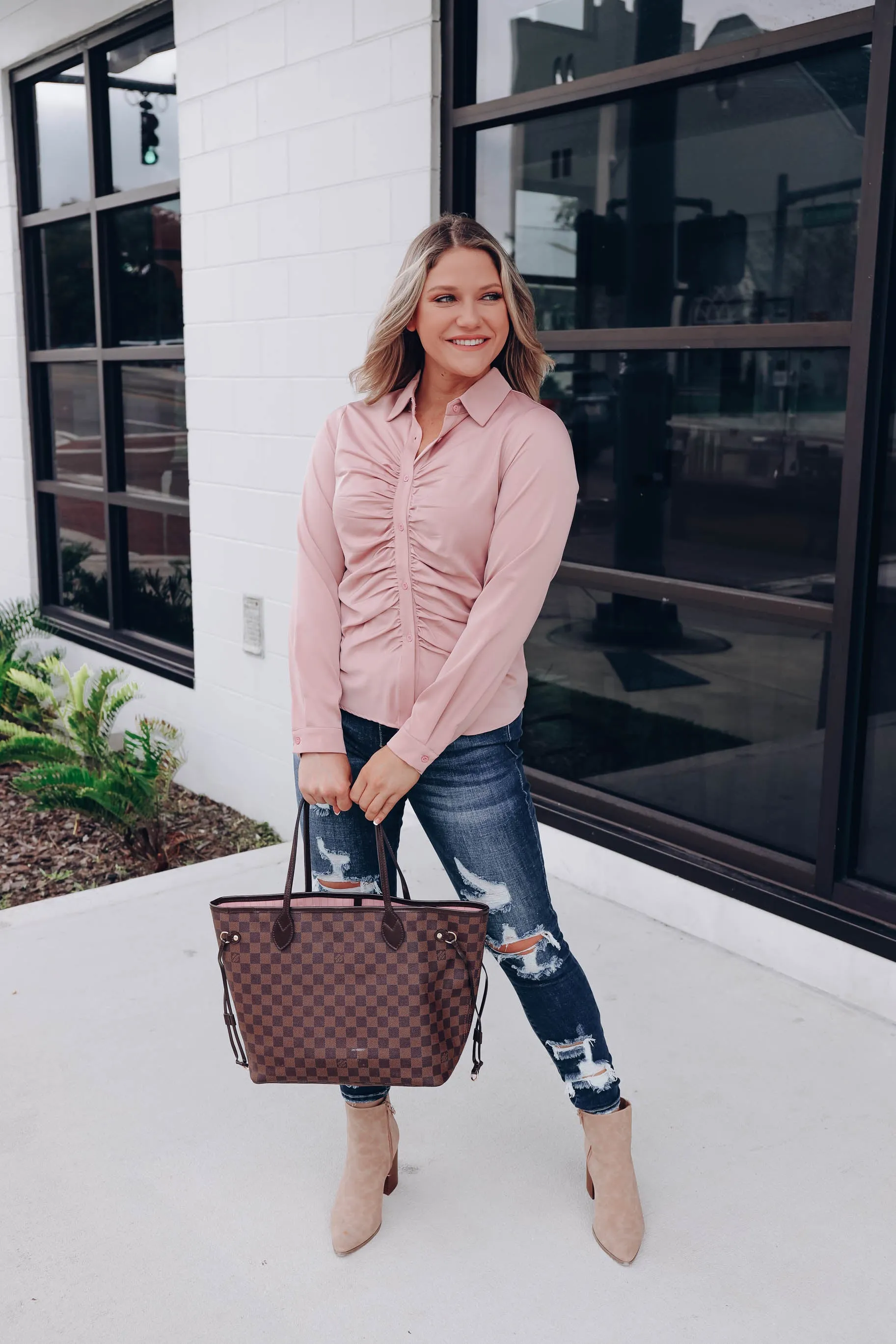 Marais Ruched Button Up Blouse - Mauve