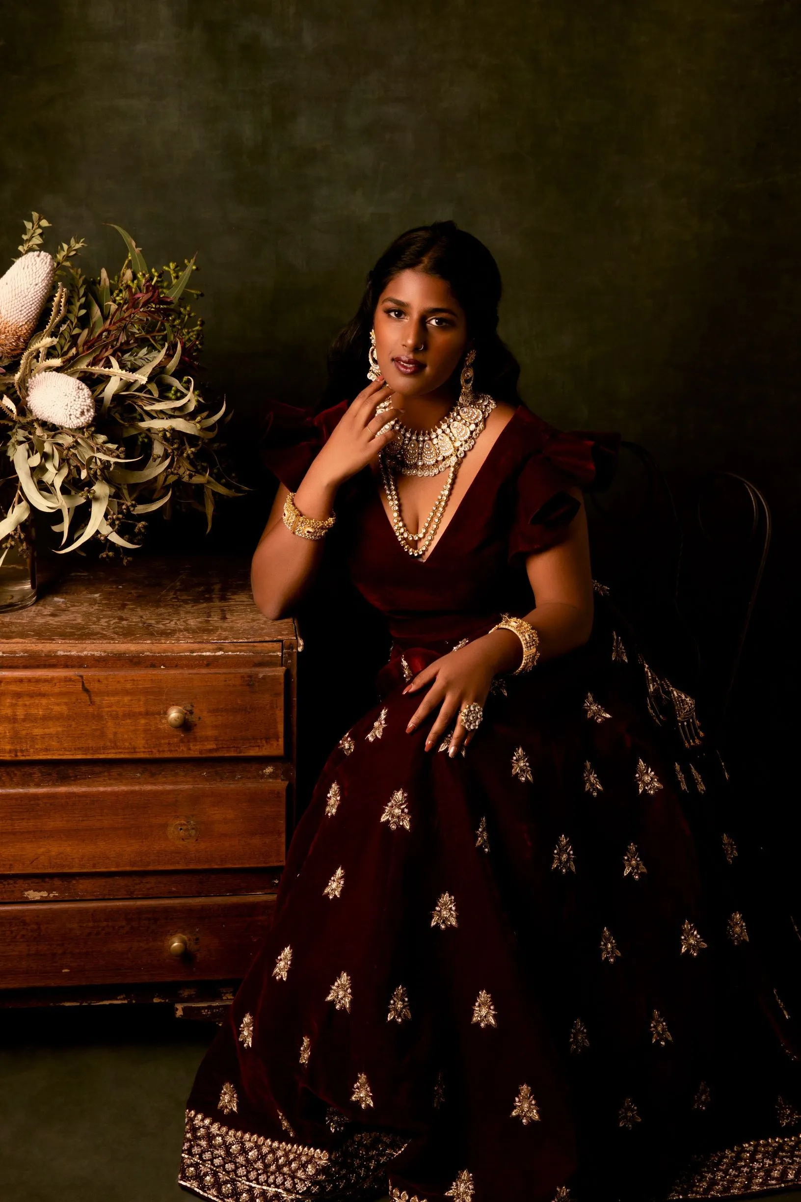 Maroon Color Velvet Wedding Lehenga Set