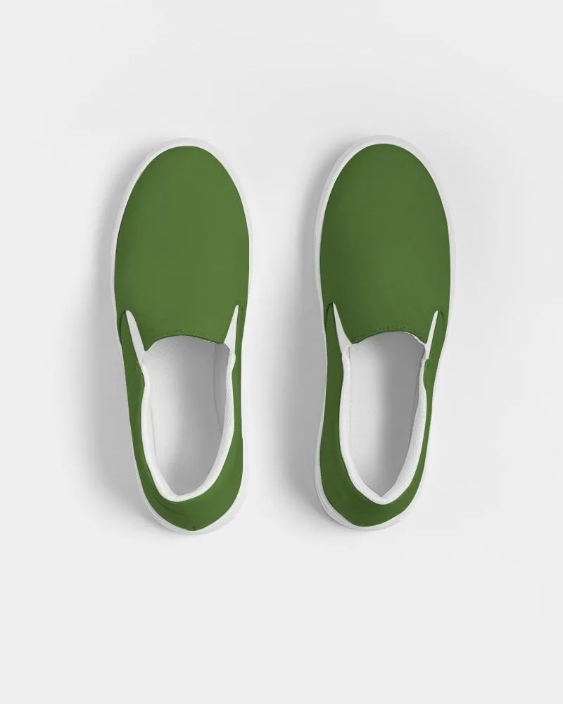 Medium Dark Warm Green Slip-On Canvas Sneakers | Women's | Medium Dark Pure Warm Green | C50M0Y100K60