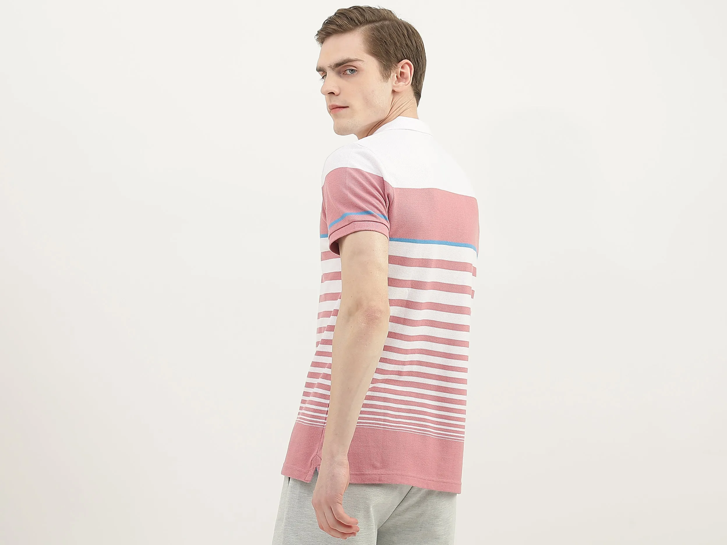 Men Striped Polo Collar T-Shirt