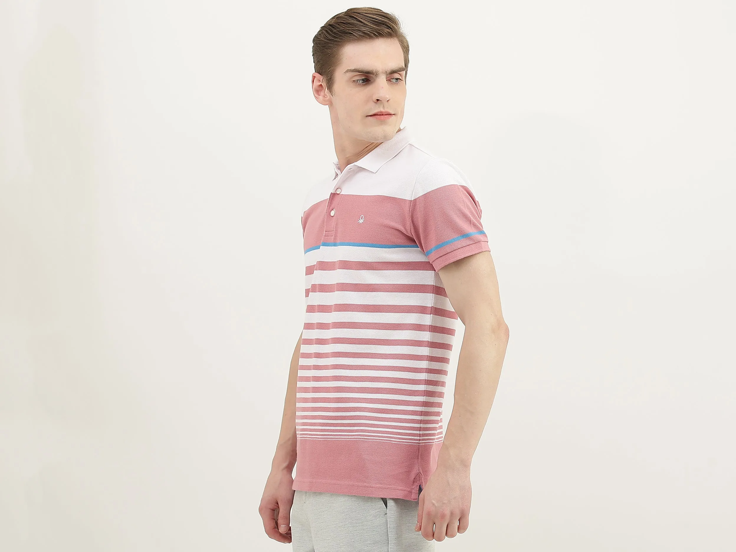 Men Striped Polo Collar T-Shirt