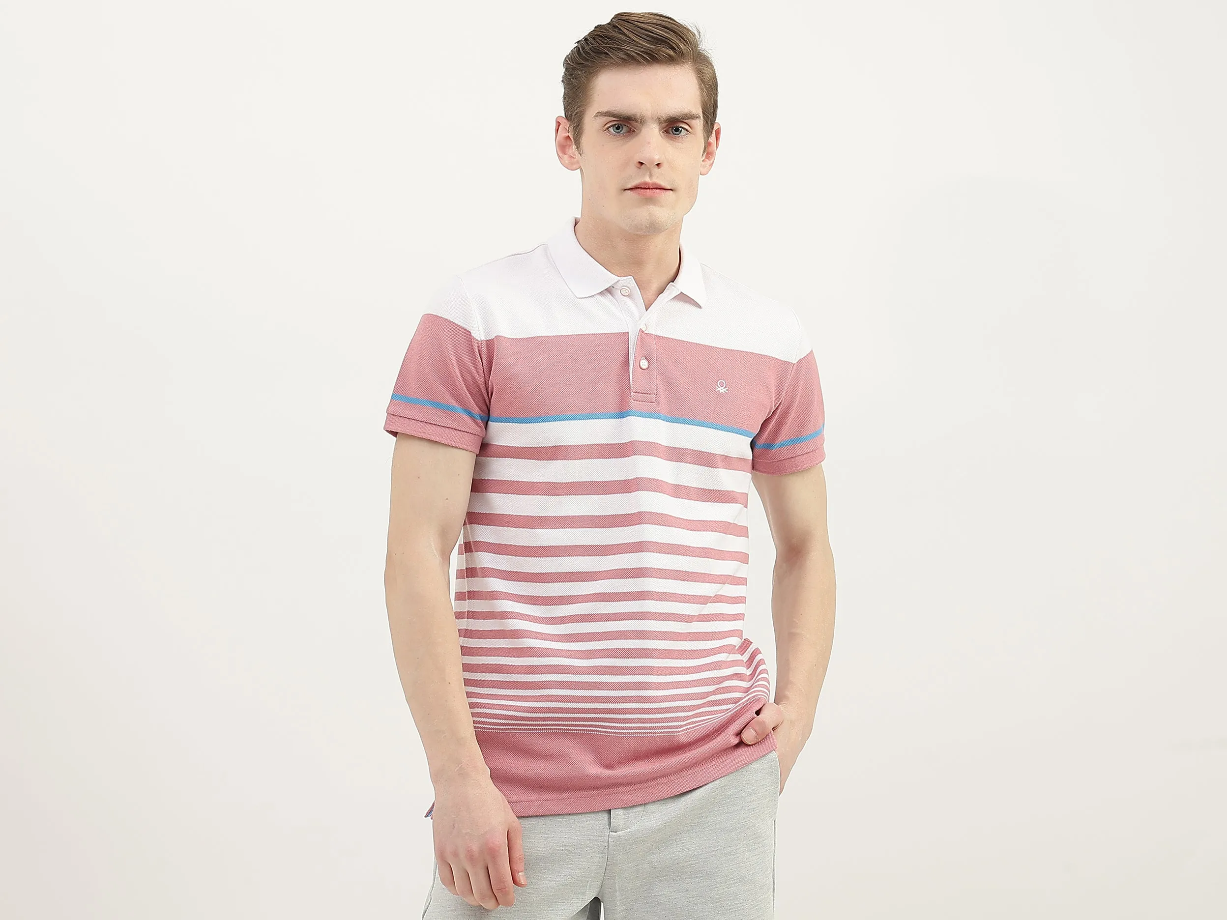 Men Striped Polo Collar T-Shirt