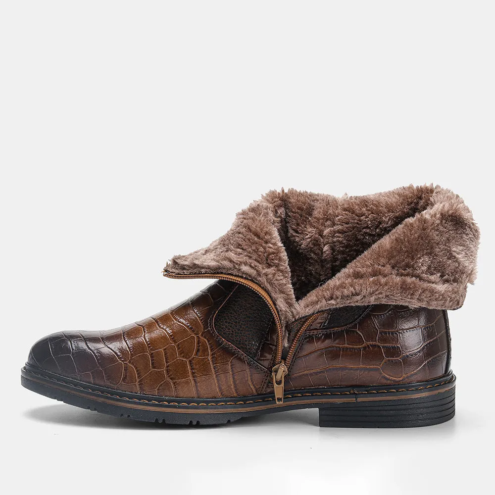 Men’s Winter Warm Leather Boots – High Top Non-Slip Snow Shoes