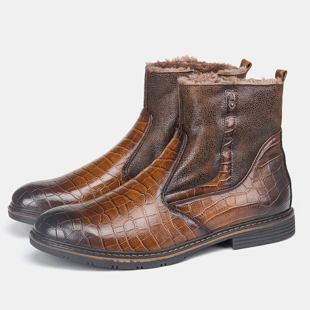 Men’s Winter Warm Leather Boots – High Top Non-Slip Snow Shoes