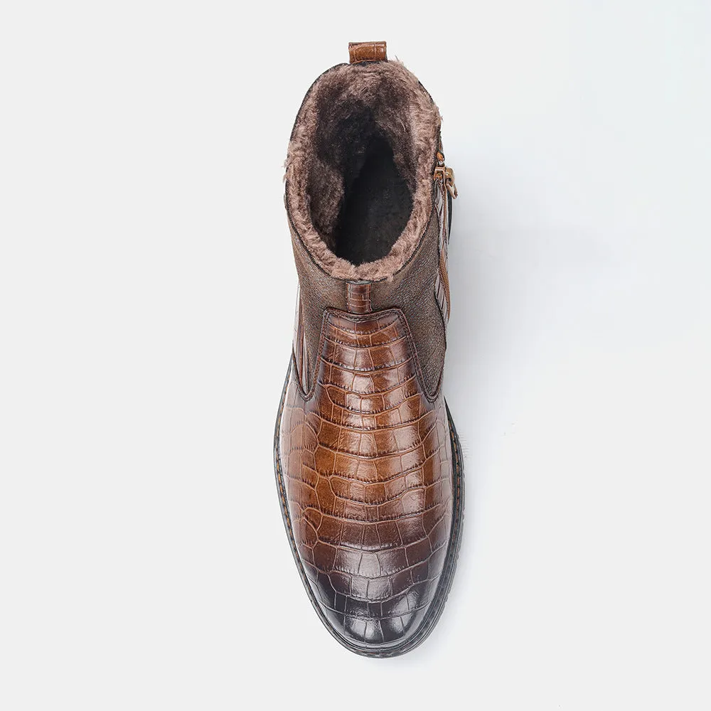 Men’s Winter Warm Leather Boots – High Top Non-Slip Snow Shoes