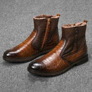 Men’s Winter Warm Leather Boots – High Top Non-Slip Snow Shoes