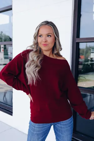 Merlot Off Shoulder Knit Sweater