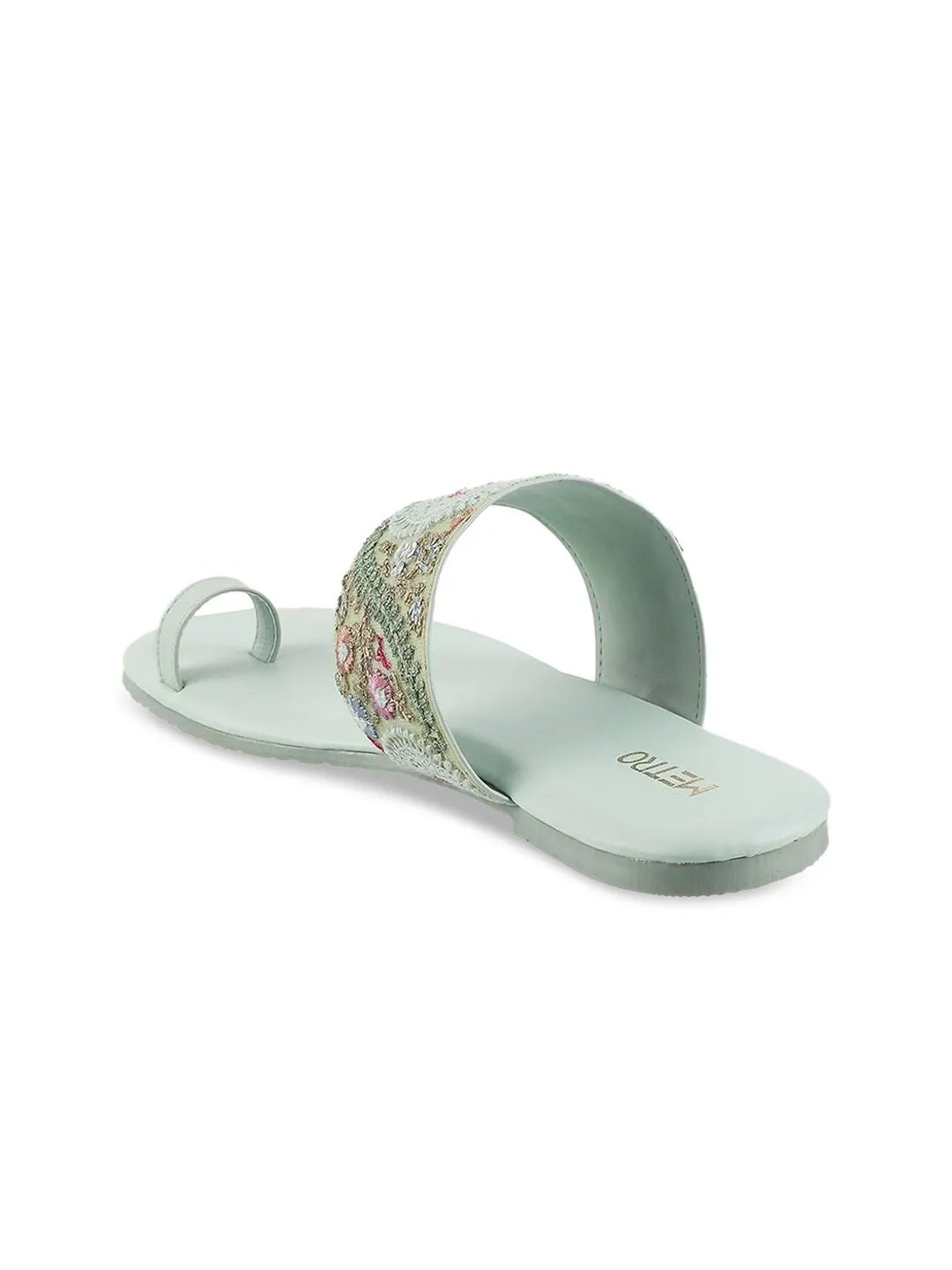 Metro Women Green Embellished Ethnic One Toe Flats