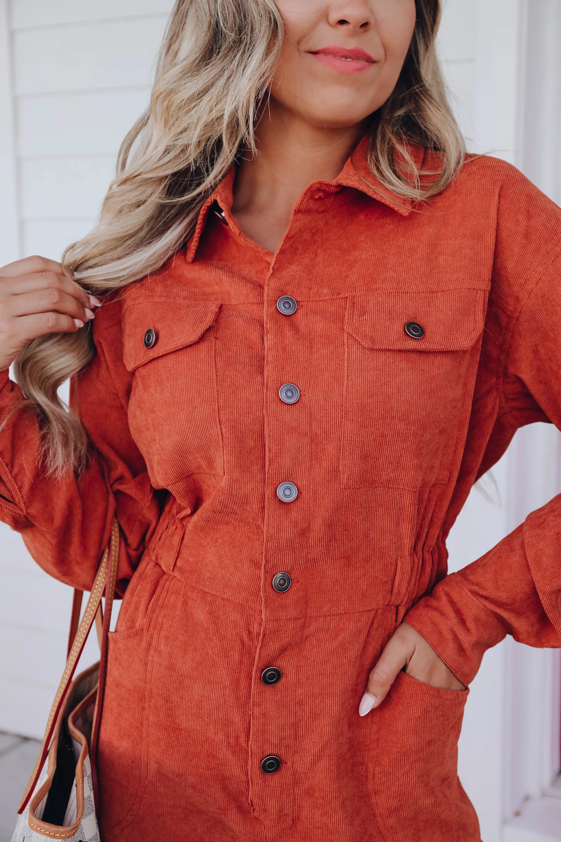 Mikaela Utility Corduroy Jumpsuit - Brick